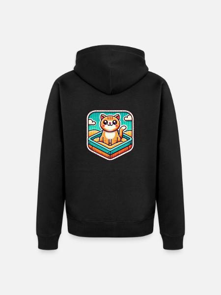 Süße Katze sitzt im Sandkasten - Unisex Premium Bio Zip Hoodie - Schwarz