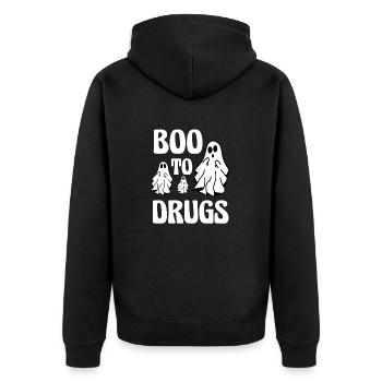Boo to Drugs, lustiger Geister-Slogan - Unisex Premium Bio Zip Hoodie - Schwarz - Hinten - Nico (187cm)