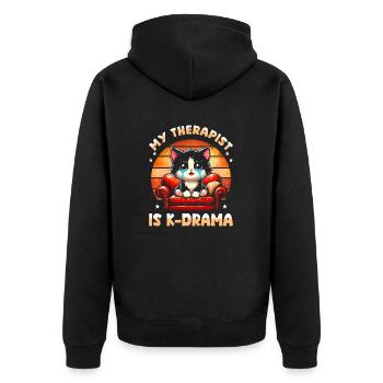 Mein Therapeut ist K-Drama: Süße weinende Katze Meme - Unisex Premium Bio Zip Hoodie - Schwarz - Hinten - Nico (187cm)