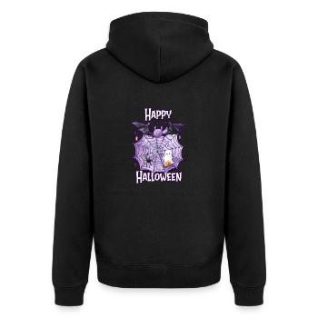 Happy Halloween spider web with cute spider - Unisex Premium Organic Zip Hoodie - black - Back - Nico (187cm)