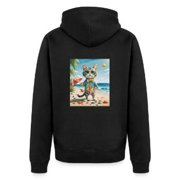 Beach Fun Cat Illustration Beachside Fun Cat - Unisex Premium Organic Zip Hoodie - black - Back - Nico (187cm)
