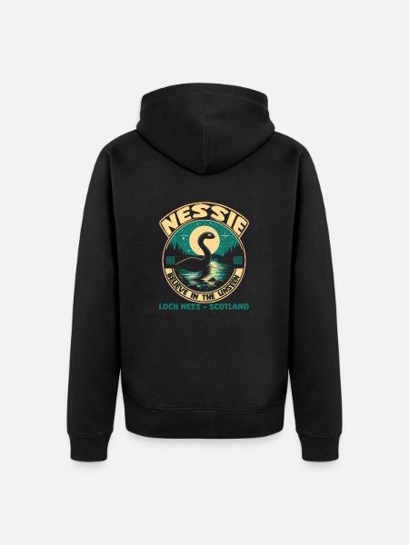 Monstre du Loch Ness 1933 Cryptide légendaire Écosse - Premium økologisk unisex-hættejakke - sort