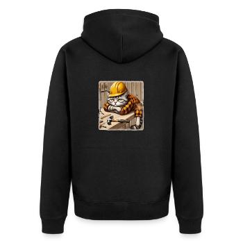 Bored cat in the workshop - Unisex Premium Organic Zip Hoodie - black - Back - Nico (187cm)