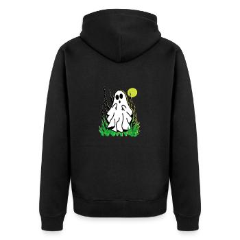 Petit fantôme blanc Halloween - Veste à capuche bio Premium Unisexe - noir - Dos - Nico (187cm)