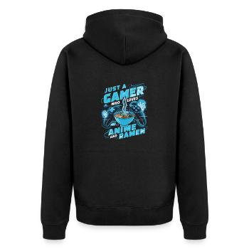 Gamer, Anime-Liebhaber und Ramen-Fan - Unisex Premium Bio Zip Hoodie - Schwarz - Hinten - Nico (187cm)