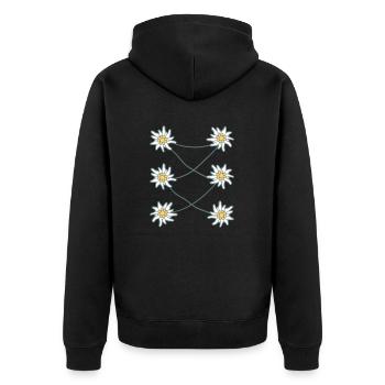 Weiße Alpen Edelweiß Blume Bergblume Berge Wandern - Unisex Premium Bio Zip Hoodie - Schwarz - Hinten - Nico (187cm)