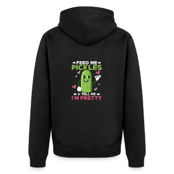 Feed Me Pickles & Tell Me I'm Pretty Pickle Vegan - Unisex Premium Bio Zip Hoodie - Schwarz - Hinten - Nico (187cm)