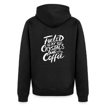 Kraft durch Kristalle und Koffein - Unisex Premium Bio Zip Hoodie - Schwarz - Hinten - Nico (187cm)