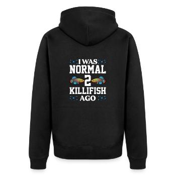 I was normal 2 killifish ago Design - Unisex Premium Bio Zip Hoodie - Schwarz - Hinten - Nico (187cm)