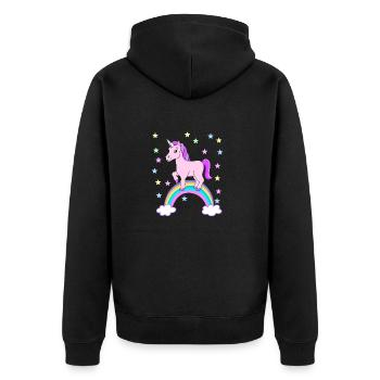 Einhorn Regenbogen Geschenkidee - Unisex Premium Bio Zip Hoodie - Schwarz - Hinten - Nico (187cm)