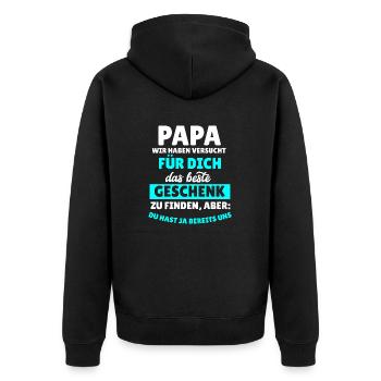 Papa Wir Haben Versucht FurDich Das Beste Geschenk - Unisex Premium Bio Zip Hoodie - Schwarz - Hinten - Nico (187cm)