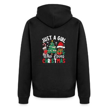 Just A Girl Who Loves Christmas Holiday Sister - Unisex Premium Bio Zip Hoodie - Schwarz - Hinten - Nico (187cm)