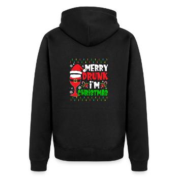 Merry Drunk I'm Christmas Wine Beer Spirit - Unisex Premium Bio Zip Hoodie - Schwarz - Hinten - Nico (187cm)