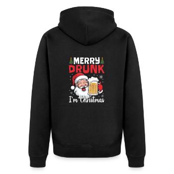 Merry Drunk I'm Christmas Spirit Wine Beer - Unisex Premium Bio Zip Hoodie - Schwarz - Hinten - Nico (187cm)