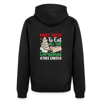 Most Likely To Eat All The Christmas Tree Cakes Co - Unisex Premium Bio Zip Hoodie - Schwarz - Hinten - Nico (187cm)