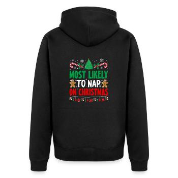 Most Likely To Nap On Christmas Sleep Holiday - Unisex Premium Bio Zip Hoodie - Schwarz - Hinten - Nico (187cm)