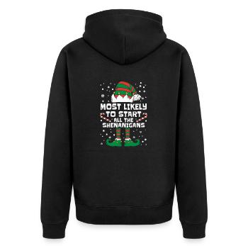 Most Likely To Start All The Shenanigans Christmas - Unisex Premium Organic Zip Hoodie - black - Back - Nico (187cm)