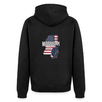 Mississippi Vereinigte Staaten Retro Landkarte - Unisex Premium Bio Zip Hoodie - Schwarz - Hinten - Nico (187cm)