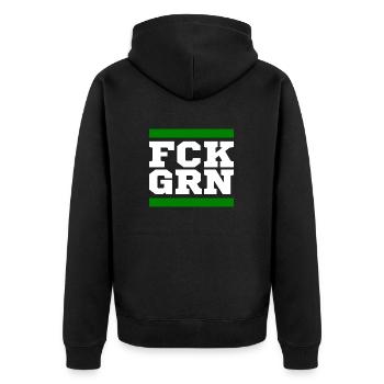 FCK GRN Fuck Grün Gegen die Grünen - Unisex Premium Bio Zip Hoodie - Schwarz - Hinten - Nico (187cm)
