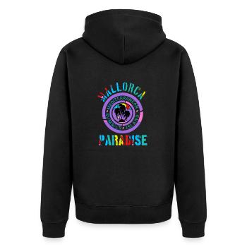 siebzehntes Bundesland Mallorca Palma - Unisex Premium Bio Zip Hoodie - Schwarz - Hinten - Nico (187cm)