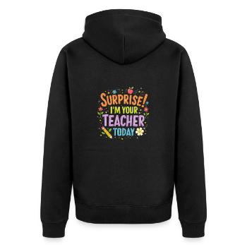 TEACHER - Unisex Premium Organic Zip Hoodie - black - Back - Nico (187cm)
