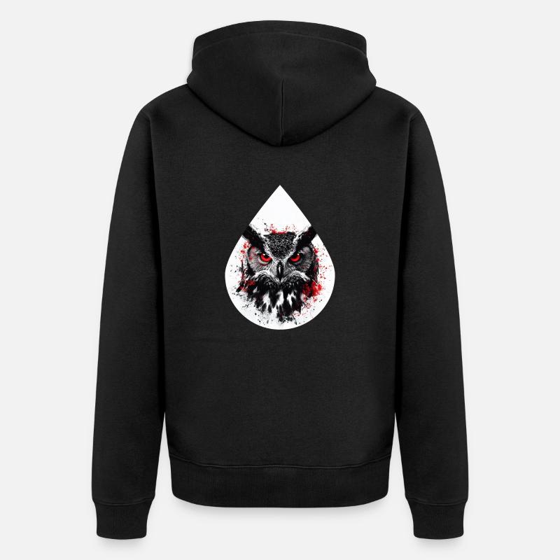 Trashpolka Eule Schwarz Rot - Unisex Premium Bio Zip Hoodie - Schwarz