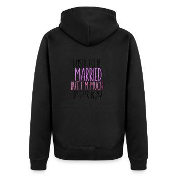I Used to be Married But I'm Better Now, Divorce - Unisex Premium Bio Zip Hoodie - Schwarz - Hinten - Nico (187cm)