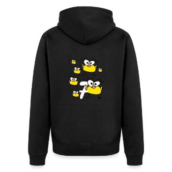 Sieben Hüner zieben Stück lustig - Unisex Premium Bio Zip Hoodie - Schwarz - Hinten - Nico (187cm)