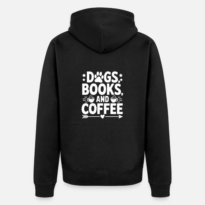 chien, livre et café - Veste à capuche bio Premium Unisexe - noir
