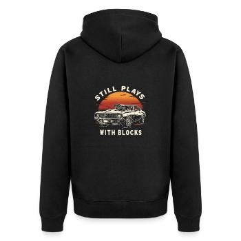 BLOCKS - Unisex Premium Organic Zip Hoodie - black - Back - Nico (187cm)