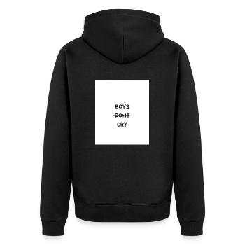 BOYS DONT CRY - Unisex Premium Bio Zip Hoodie - Schwarz - Hinten - Nico (187cm)