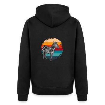 Safari-Träume – Zebra im Retro-Sonnenuntergang - Unisex Premium Bio Zip Hoodie - Schwarz - Hinten - Nico (187cm)