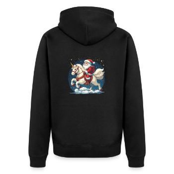 Lustiges Santa Claus Einhorn Motiv - Unisex Premium Bio Zip Hoodie - Schwarz - Hinten - Nico (187cm)