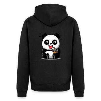 Cute Panda with Drink - Unisex Premium Organic Zip Hoodie - black - Back - Nico (187cm)