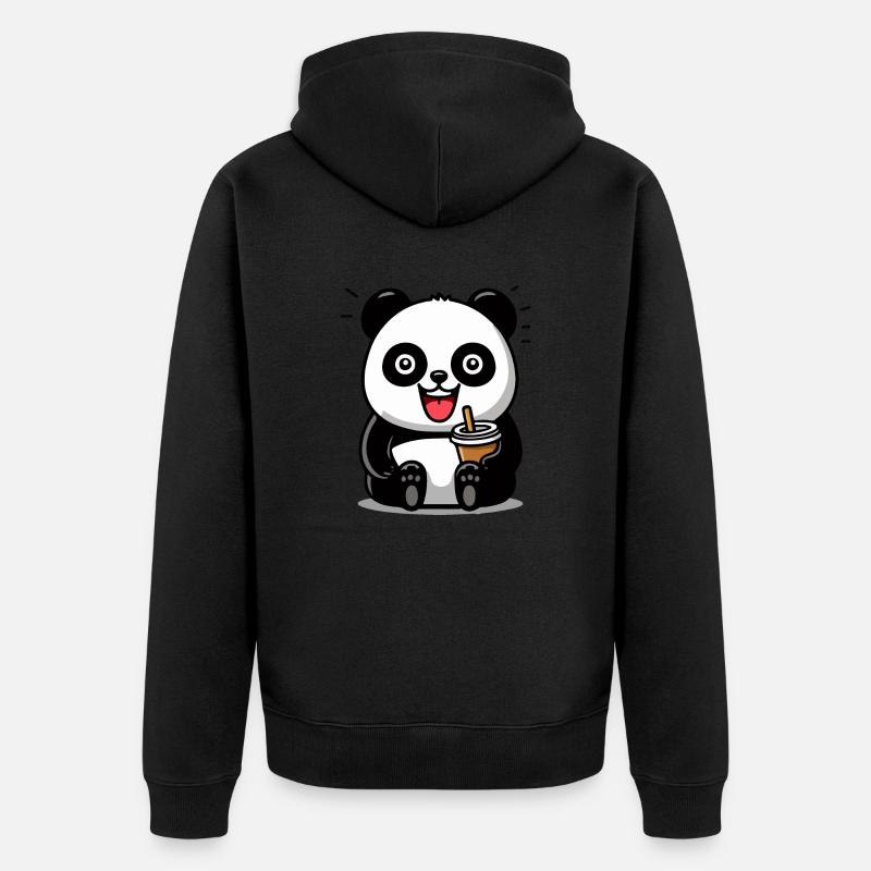 Panda mignon avec boisson - Veste à capuche bio Premium Unisexe - noir