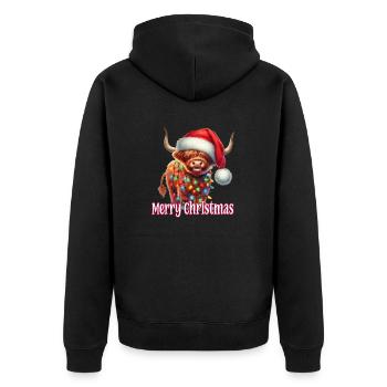 Bovins Highland avec chapeau de Noël Joyeux Noël - Veste à capuche bio Premium Unisexe - noir - Dos - Nico (187cm)
