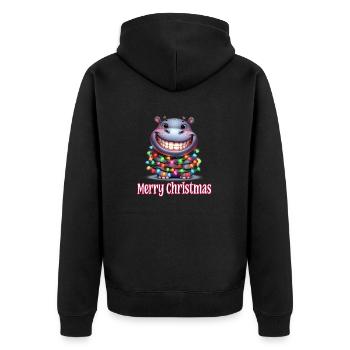 Hippopotame Hippopotame avec des guirlandes lumineuses Joyeux Noël - Veste à capuche bio Premium Unisexe - noir - Dos - Nico (187cm)