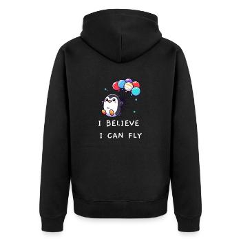 Penguin "I believe I can fly" - Unisex Premium Organic Zip Hoodie - black - Back - Nico (187cm)