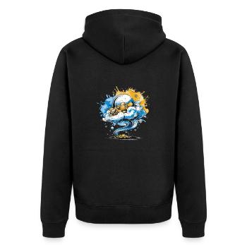 DIE BLASE UND EIN WIRBELSTURM - Unisex Premium Bio Zip Hoodie - Schwarz - Hinten - Nico (187cm)