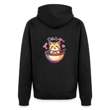 Cat in Ramen Bowl - Kawaii Cat - Unisex Premium Organic Zip Hoodie - black - Back - Nico (187cm)
