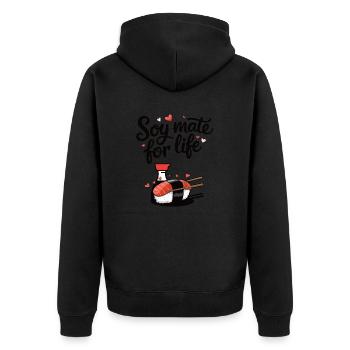 Geschenkidee lustig Zitat Design Sushi Soja Soße - Unisex Premium Bio Zip Hoodie - Schwarz - Hinten - Nico (187cm)