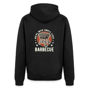 Echte Männer riechen nach Barbecue BBQ Fleisch Smoker - Unisex Premium Bio Zip Hoodie - Schwarz - Hinten - Nico (187cm)