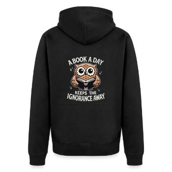 A Book A Day Keeps The Ignorance Away Owl - Unisex Premium Organic Zip Hoodie - black - Back - Nico (187cm)