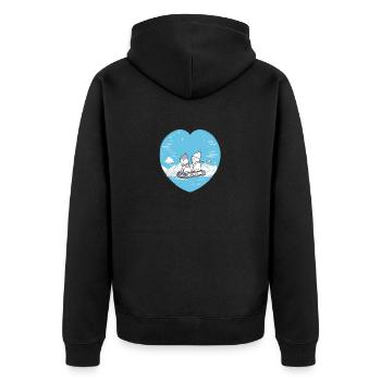 Niedliche Winter Schlittenfahren Paar Herz Design - Unisex Premium Bio Zip Hoodie - Schwarz - Hinten - Nico (187cm)