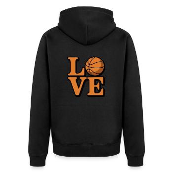 Ich liebe Basketball - Unisex Premium Bio Zip Hoodie - Schwarz - Hinten - Nico (187cm)