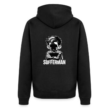 Sufferman Lustige Superhelden-Parodie - Unisex Premium Bio Zip Hoodie - Schwarz - Hinten - Nico (187cm)