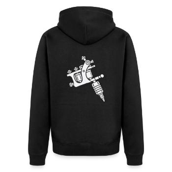 Tattoo Maschine - Unisex Premium Bio Zip Hoodie - Schwarz - Hinten - Nico (187cm)