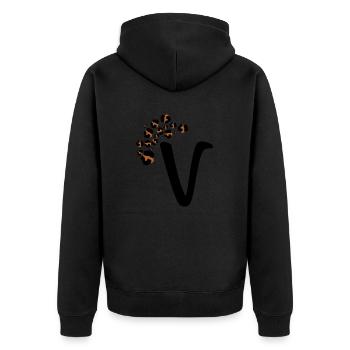 Lettre v motifs léopard - Veste à capuche bio Premium Unisexe - noir - Dos - Nico (187cm)