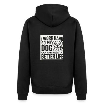 Ich arbeite hart, damit mein Hund ein besseres Leben haben kann - Unisex Premium Bio Zip Hoodie - Schwarz - Hinten - Nico (187cm)
