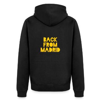 Souvenir Madrid - Unisex Premium Organic Zip Hoodie - black - Back - Nico (187cm)
